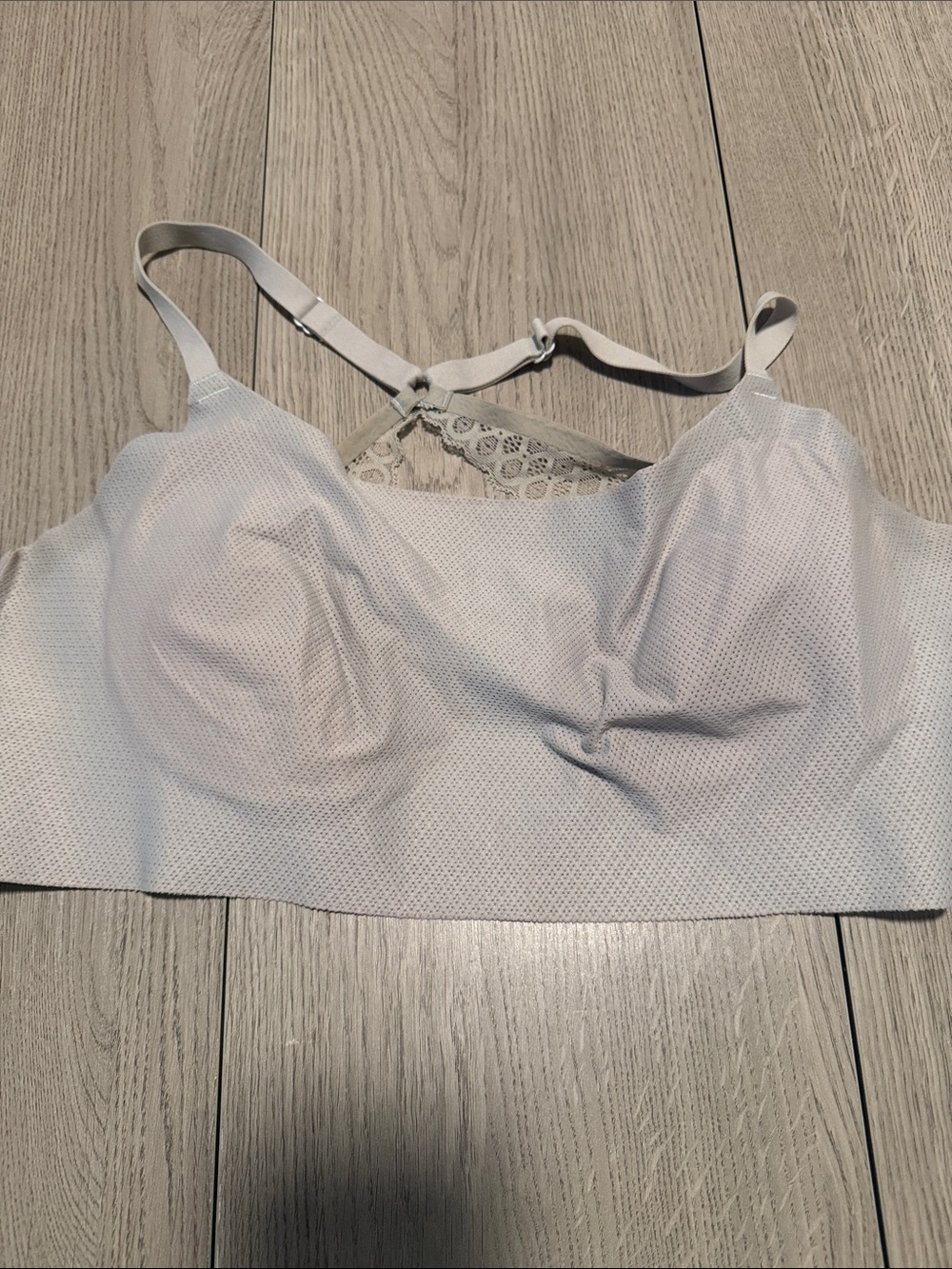 Hanes Light Gray Lace-Back Wireless Bralette